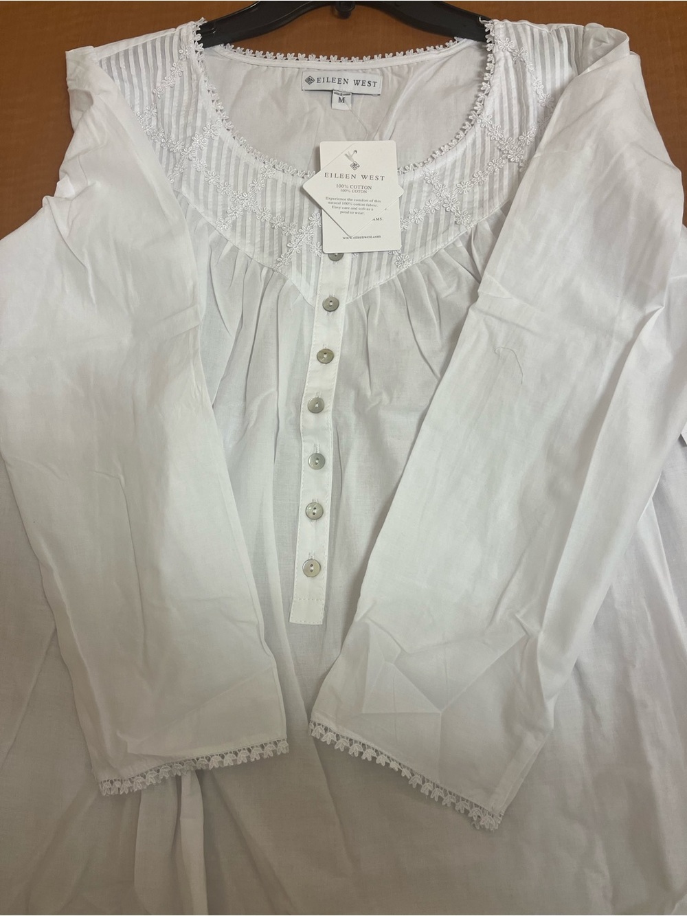 Eileen West White Cotton Button-Front Top with Lace Trim - Picture 3 of 5